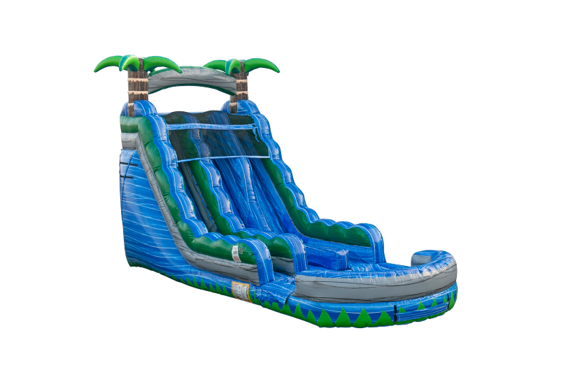 18' Tropical Blue Rush Double Lane Water Slide Image